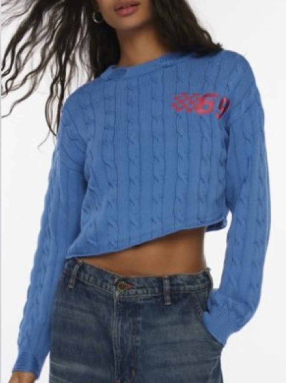 BDG Emmett Graphic Cable Knit Asymmetric Pullover Sweater Preppy Academia